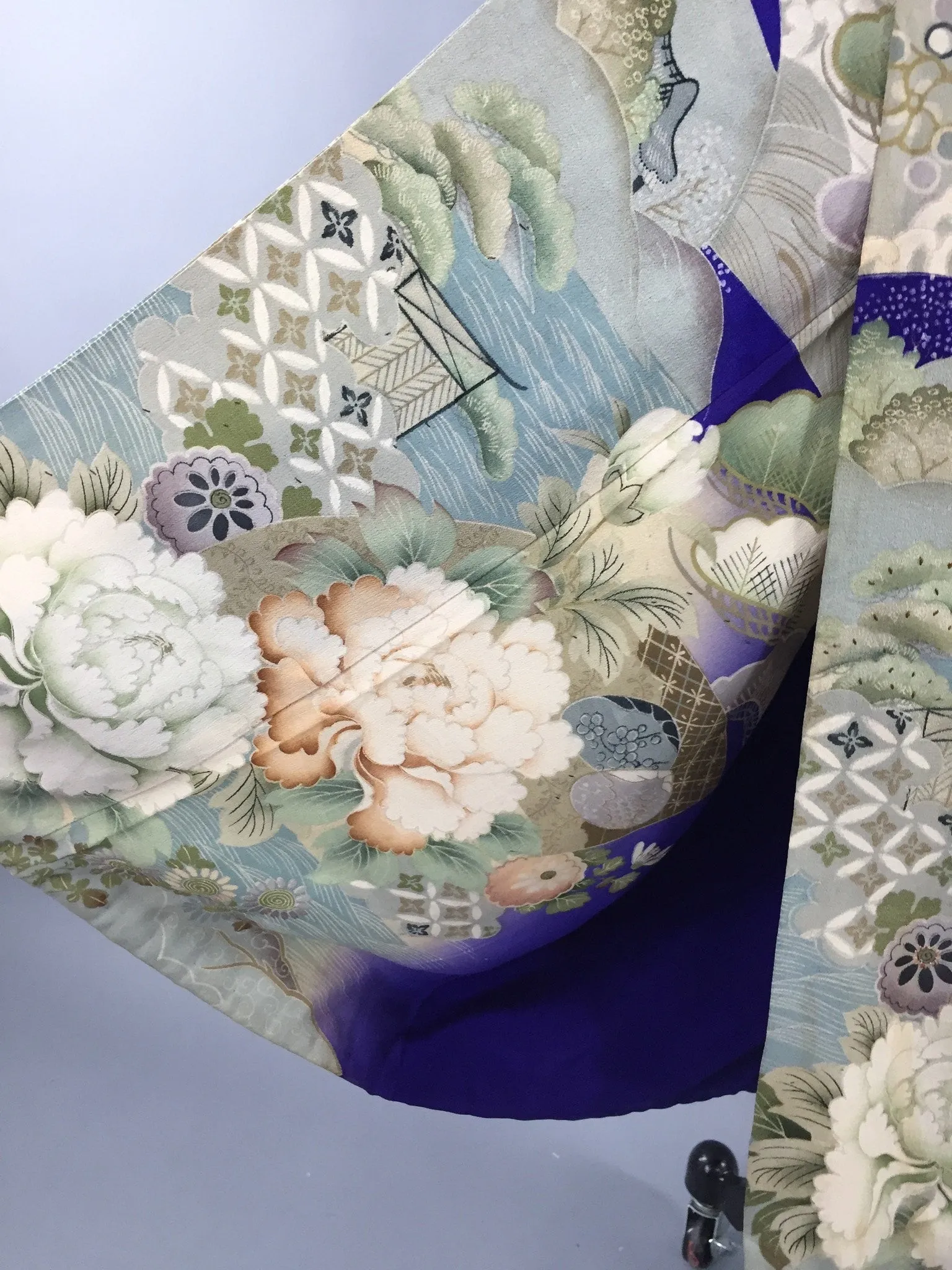 Vintage 1910-1920 Silk Kimono Robe / Purple Peonies Irotomesode