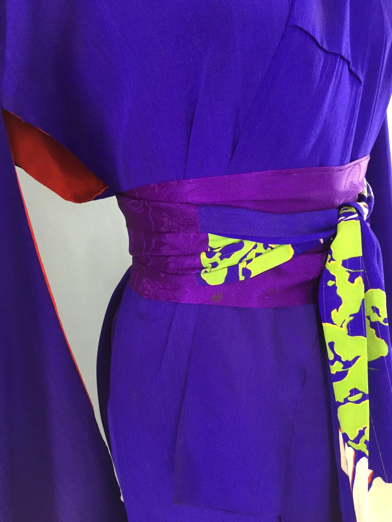 Vintage 1910-1920 Silk Kimono Robe / Purple Peonies Irotomesode