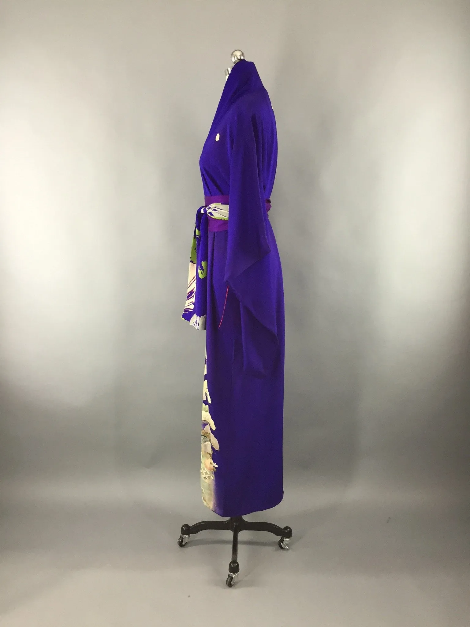 Vintage 1910-1920 Silk Kimono Robe / Purple Peonies Irotomesode