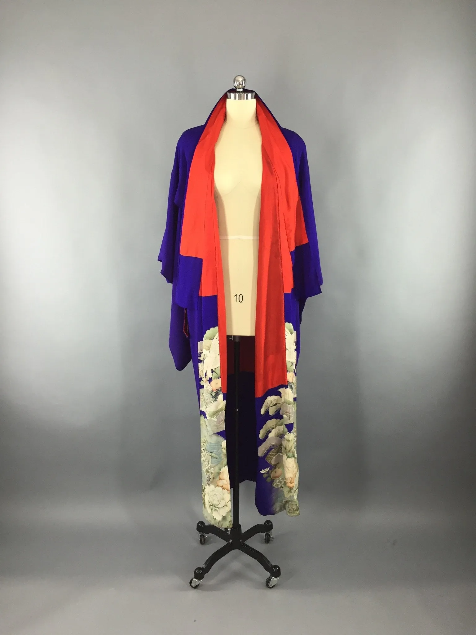 Vintage 1910-1920 Silk Kimono Robe / Purple Peonies Irotomesode