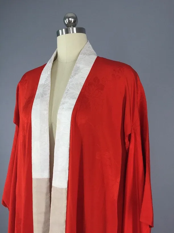 Vintage 1920s Silk Kimono Robe / Red Silk Juban