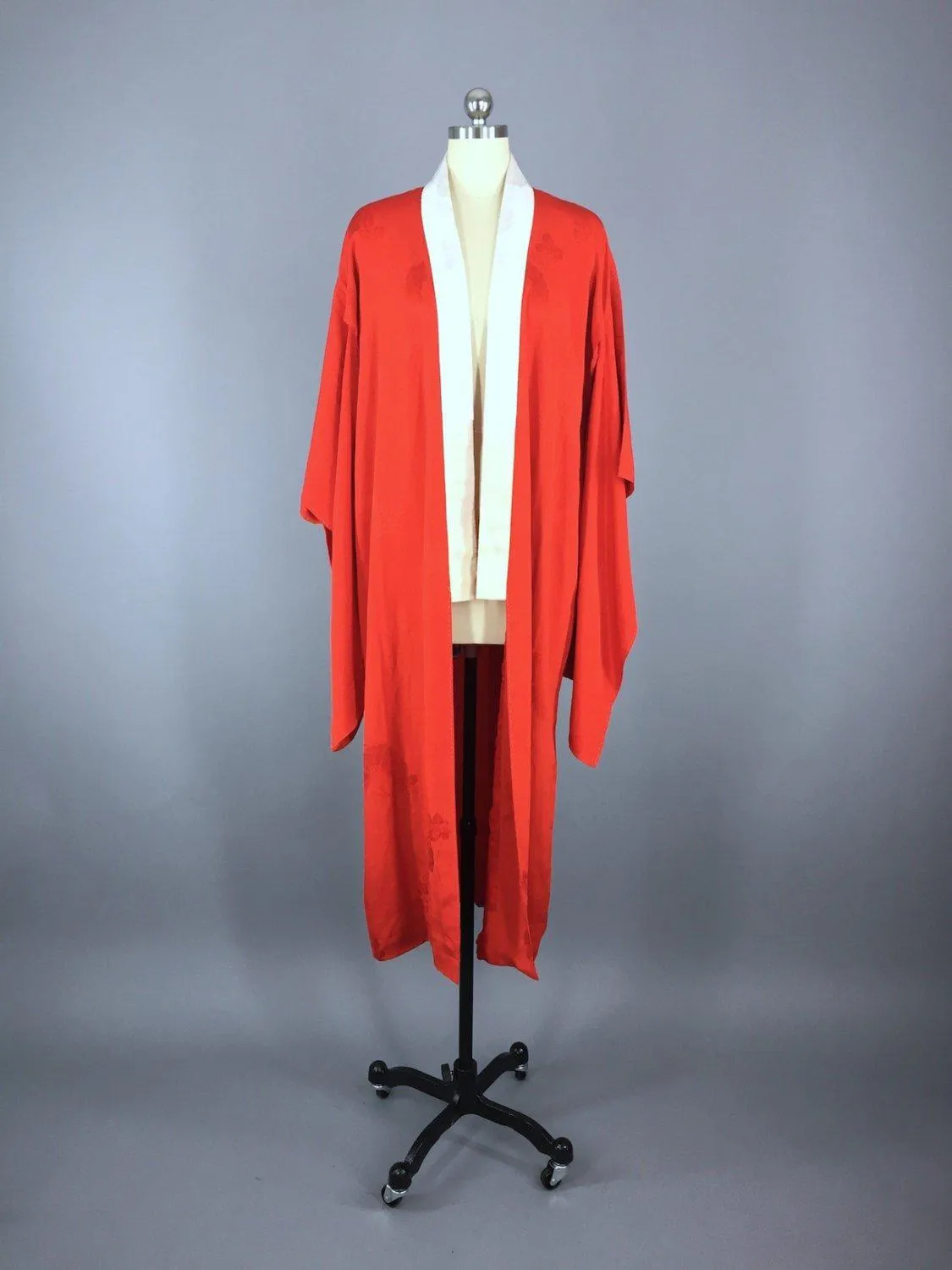 Vintage 1920s Silk Kimono Robe / Red Silk Juban