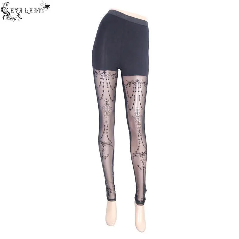 'Witchy Lich' Gothic Stretchy Mesh Panel Leggings