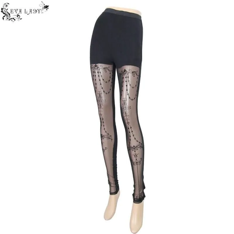 'Witchy Lich' Gothic Stretchy Mesh Panel Leggings