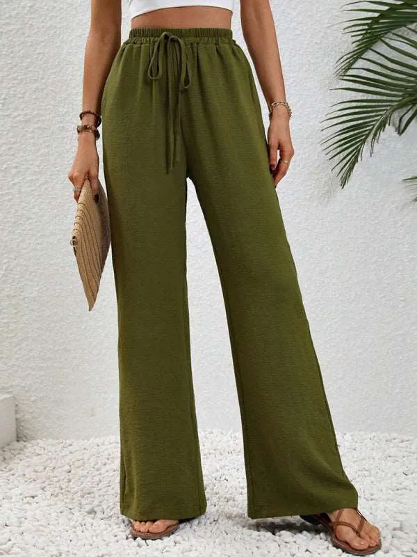 Women's Comfortable casual wide leg pants with elastic waist