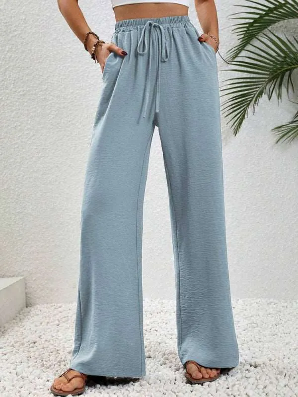 Women's Comfortable casual wide leg pants with elastic waist