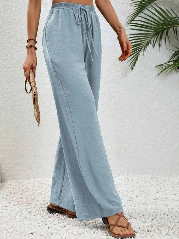 Women's Comfortable casual wide leg pants with elastic waist