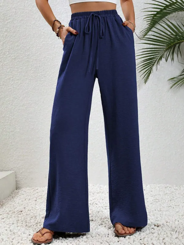 Women's Comfortable casual wide leg pants with elastic waist