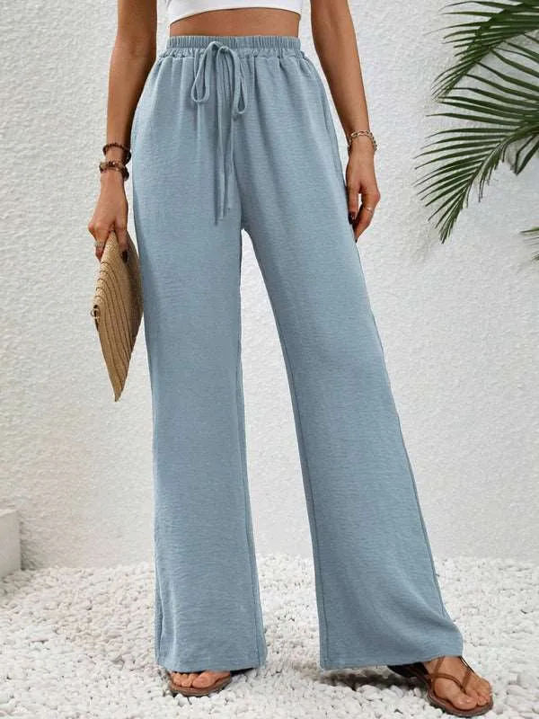 Women's Comfortable casual wide leg pants with elastic waist