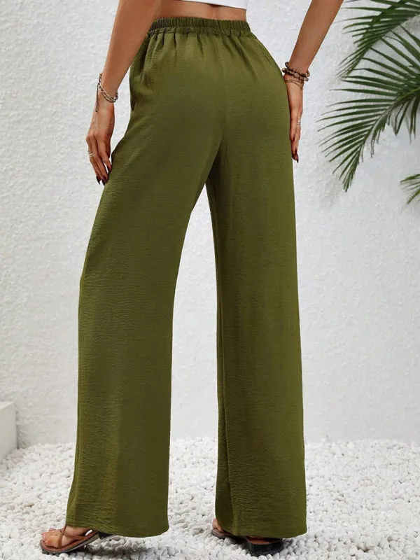 Women's Comfortable casual wide leg pants with elastic waist
