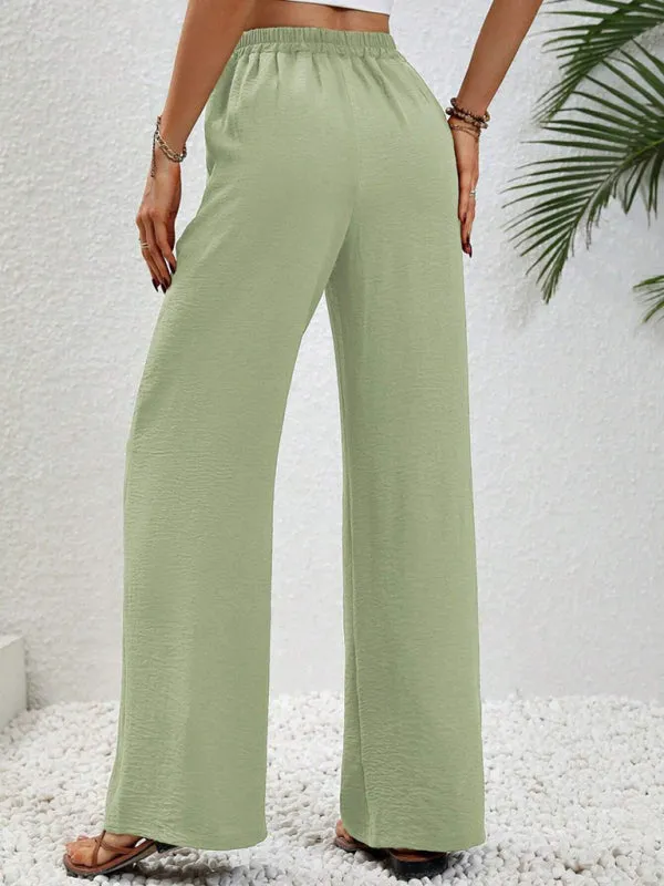 Women's Comfortable casual wide leg pants with elastic waist