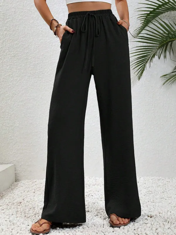 Women's Comfortable casual wide leg pants with elastic waist