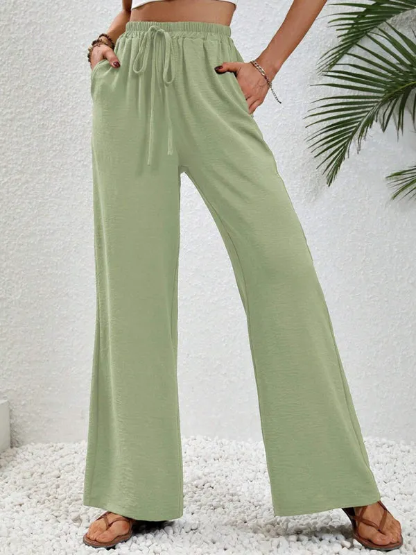 Women's Comfortable casual wide leg pants with elastic waist