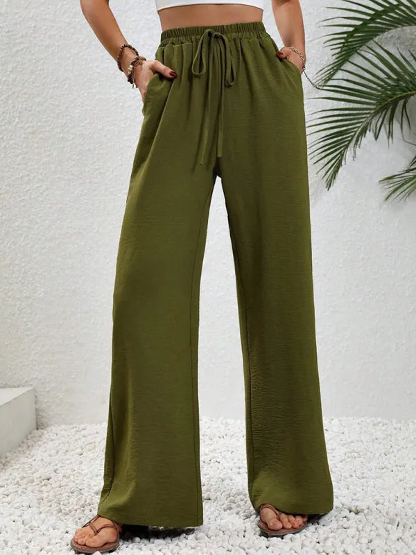 Women's Comfortable casual wide leg pants with elastic waist