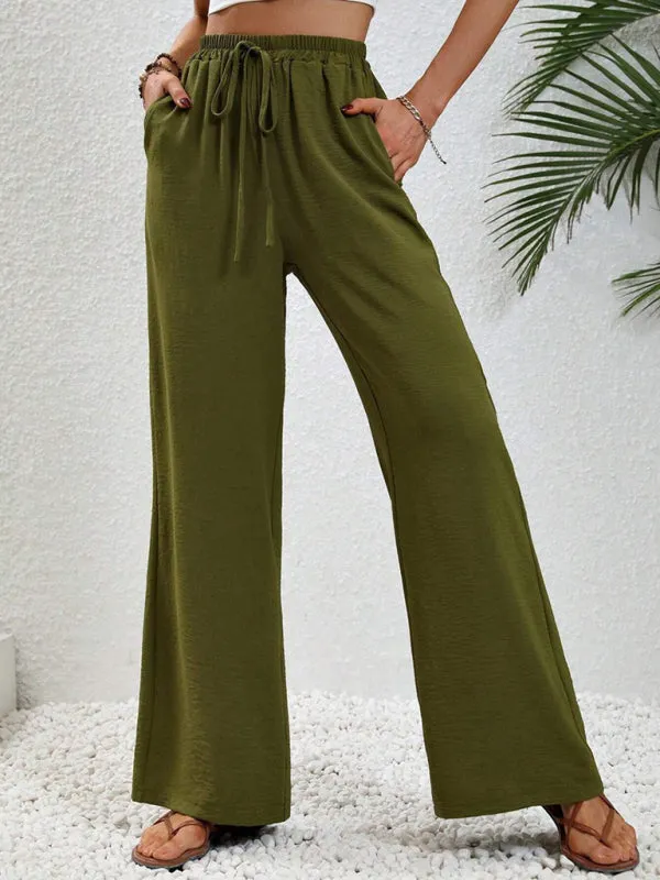 Women's Comfortable casual wide leg pants with elastic waist