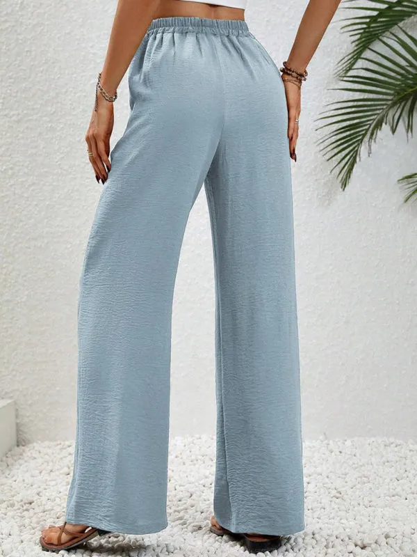Women's Comfortable casual wide leg pants with elastic waist