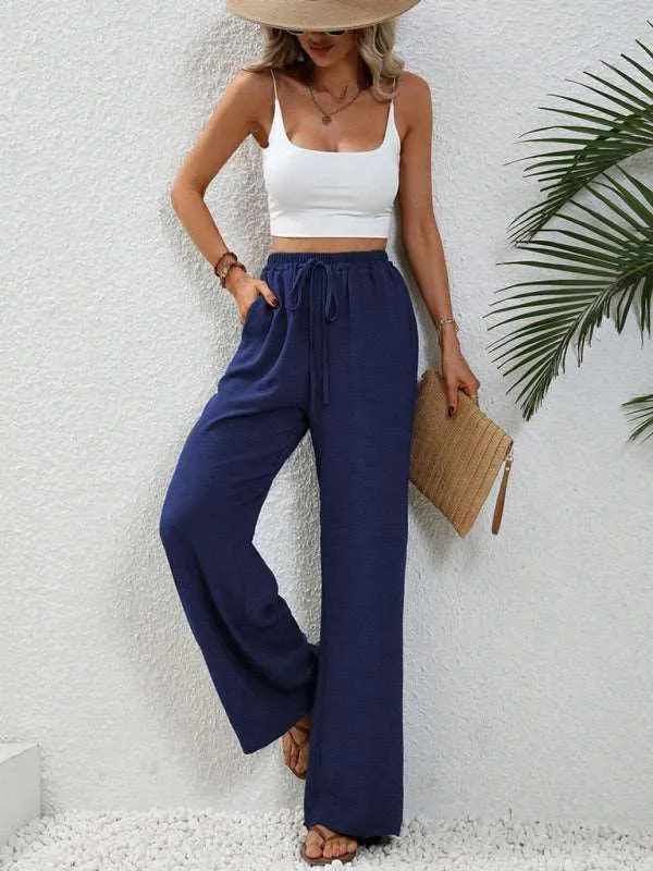 Women's Comfortable casual wide leg pants with elastic waist