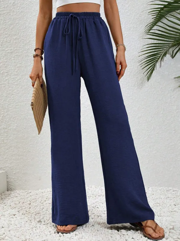 Women's Comfortable casual wide leg pants with elastic waist