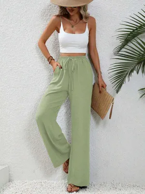 Women's Comfortable casual wide leg pants with elastic waist