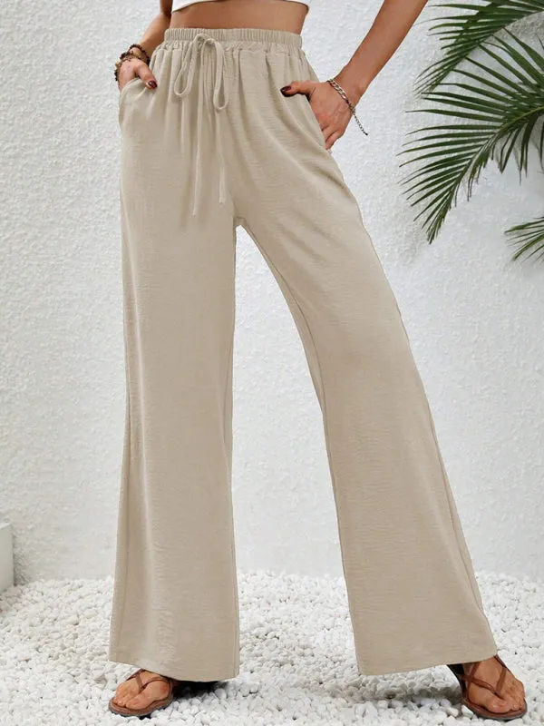 Women's Comfortable casual wide leg pants with elastic waist