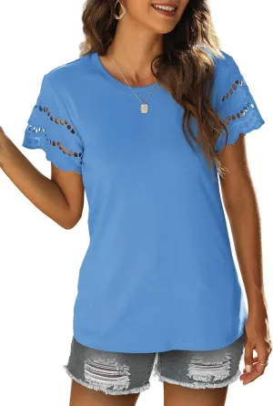 Womens Lace Short Sleeve T Shirts Summer Tops Loose Casual Tee Shirt