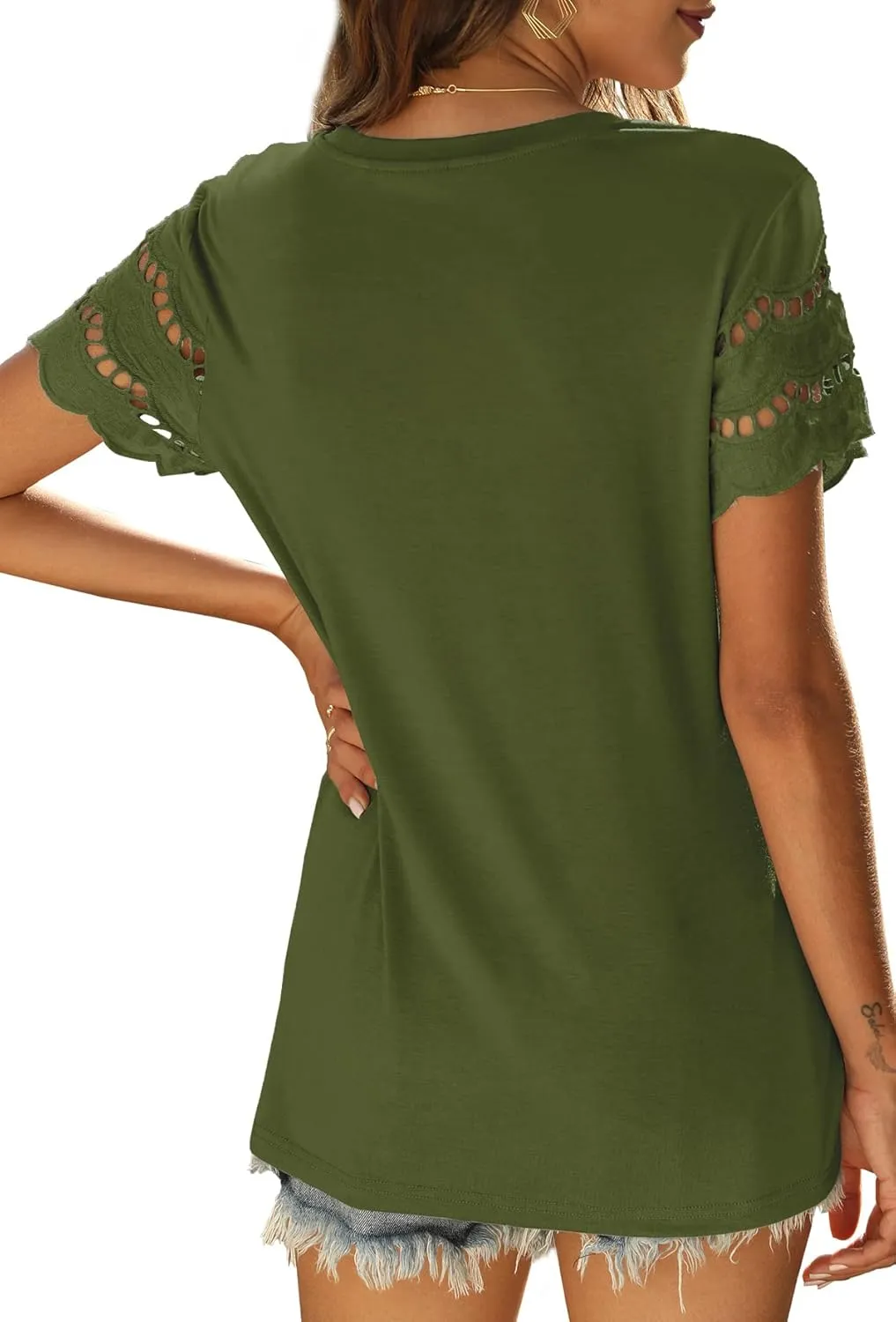 Womens Lace Short Sleeve T Shirts Summer Tops Loose Casual Tee Shirt