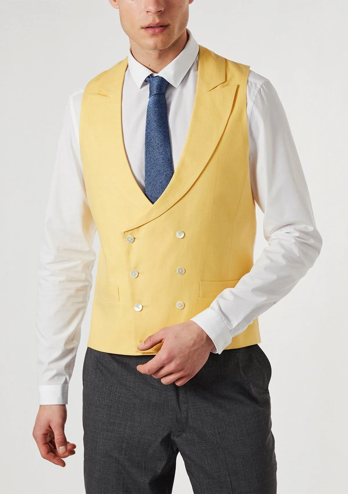 Yellow Peak Lapel Double Breasted Waistcoat